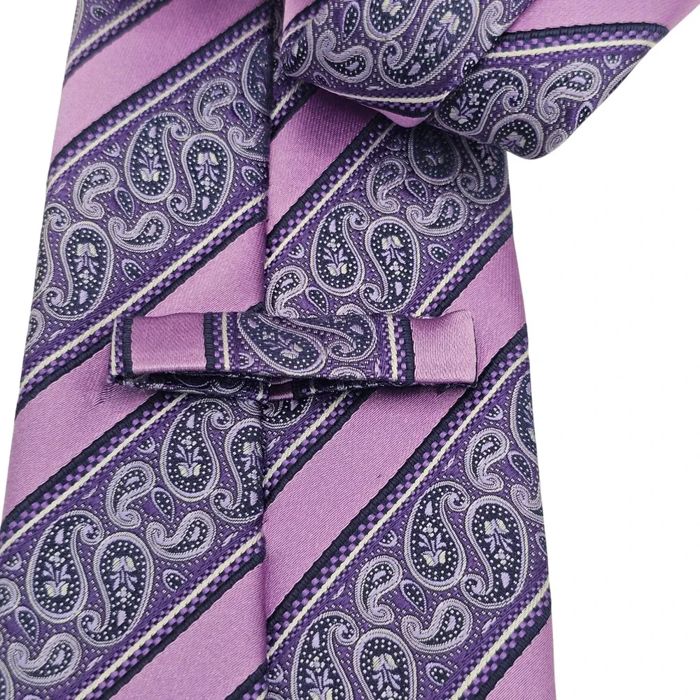 Ermenegildo Zegna Silk Tie Purple Paisley Striped Italian Luxury Designer Formal